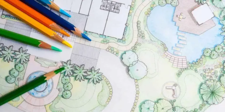 A landscaping layout design with lead pencils